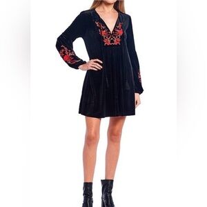 EUC Chelsea & Violet Black Dress with Red Embroidery